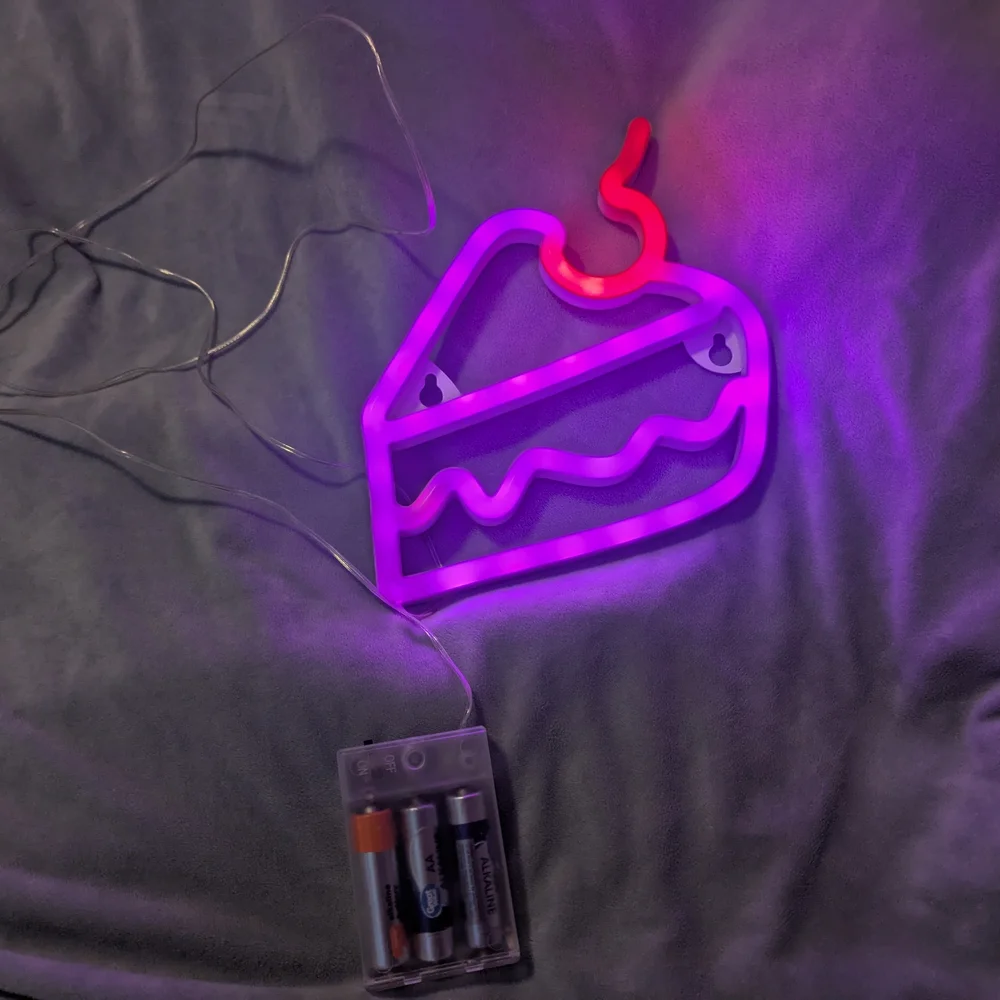 Cherry On Top LED Neon Cake Slice Light - Purple and Red